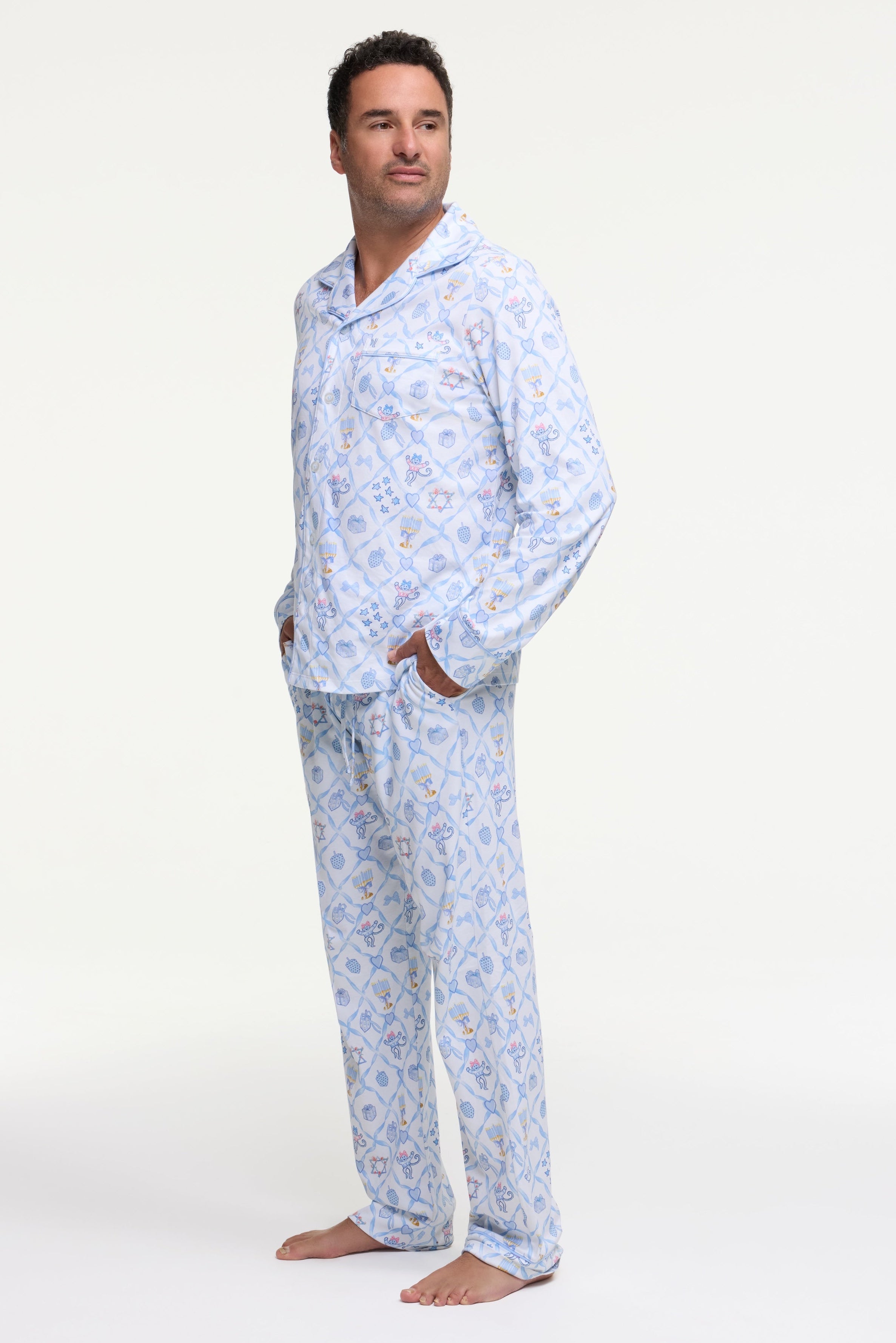Mens Starry Nights Lattice Long Sleeve Polo Pajama
