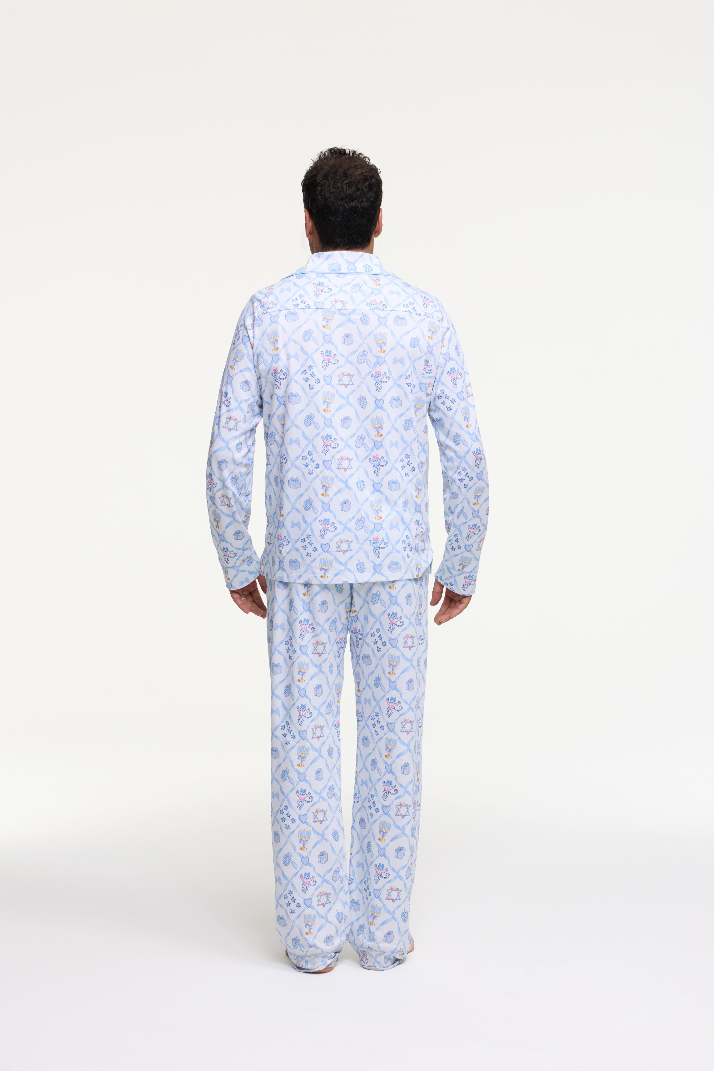 Mens Starry Nights Lattice Long Sleeve Polo Pajama