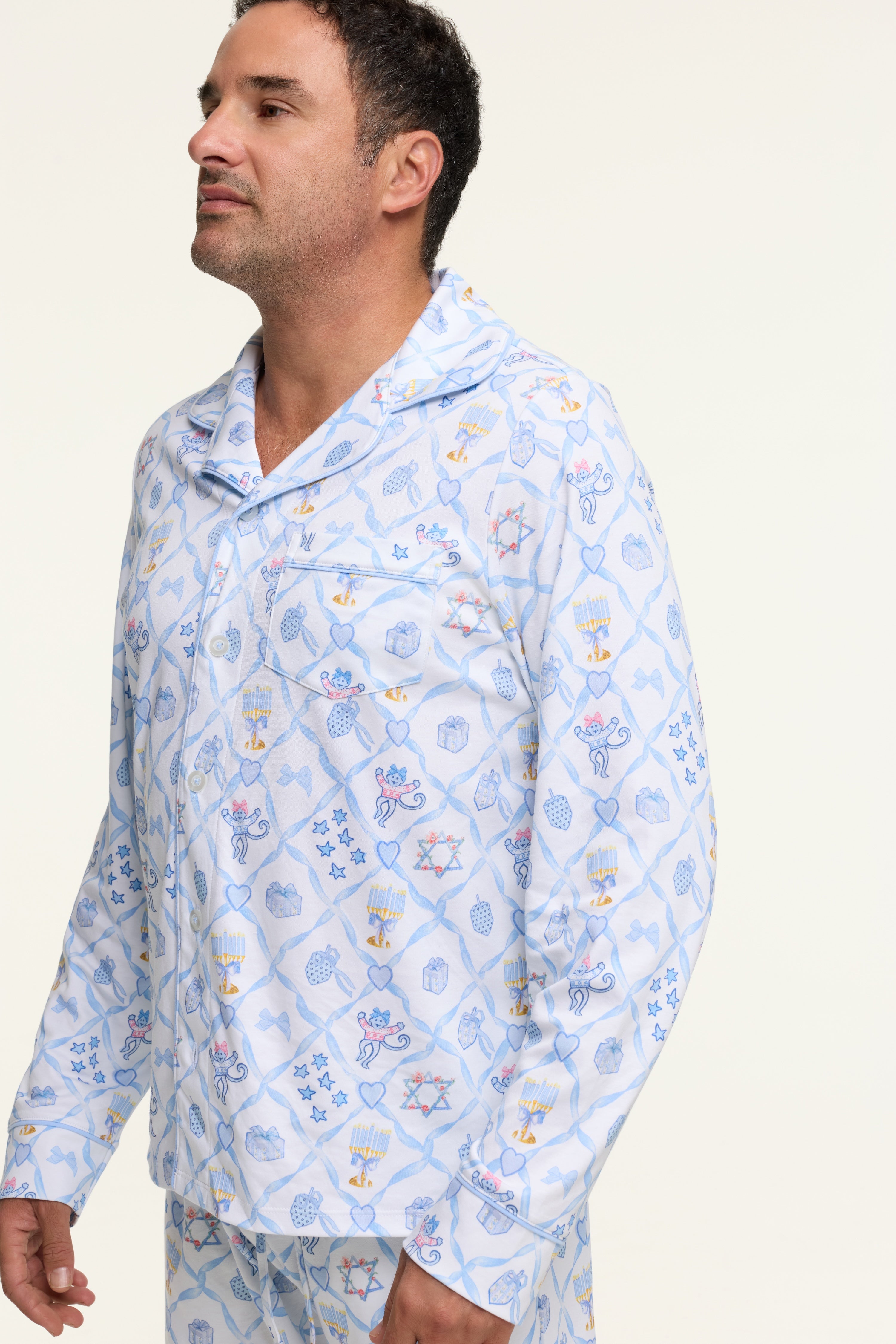 Mens Starry Nights Lattice Long Sleeve Polo Pajama
