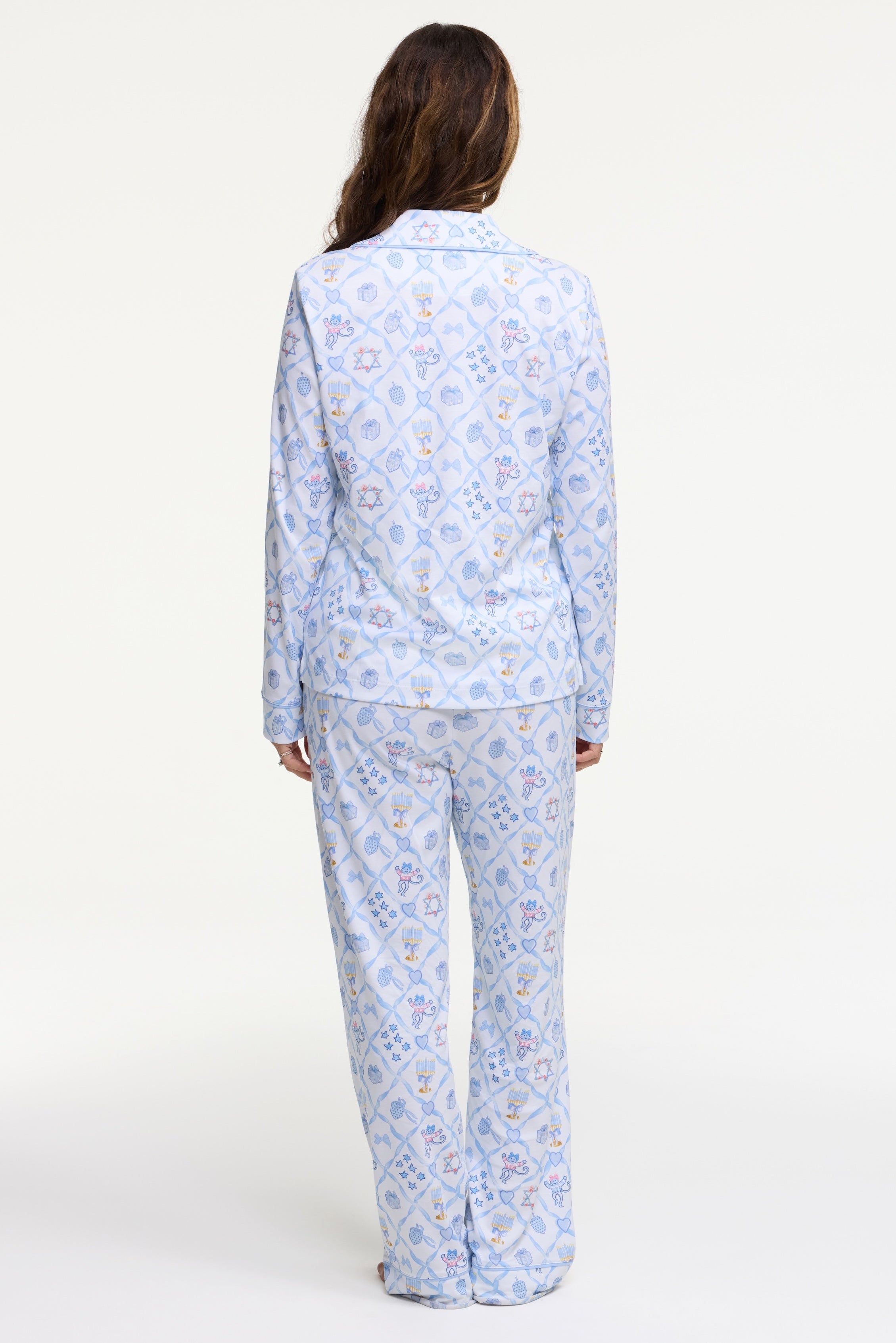 Starry Nights Lattice Long Sleeve Polo Pajamas