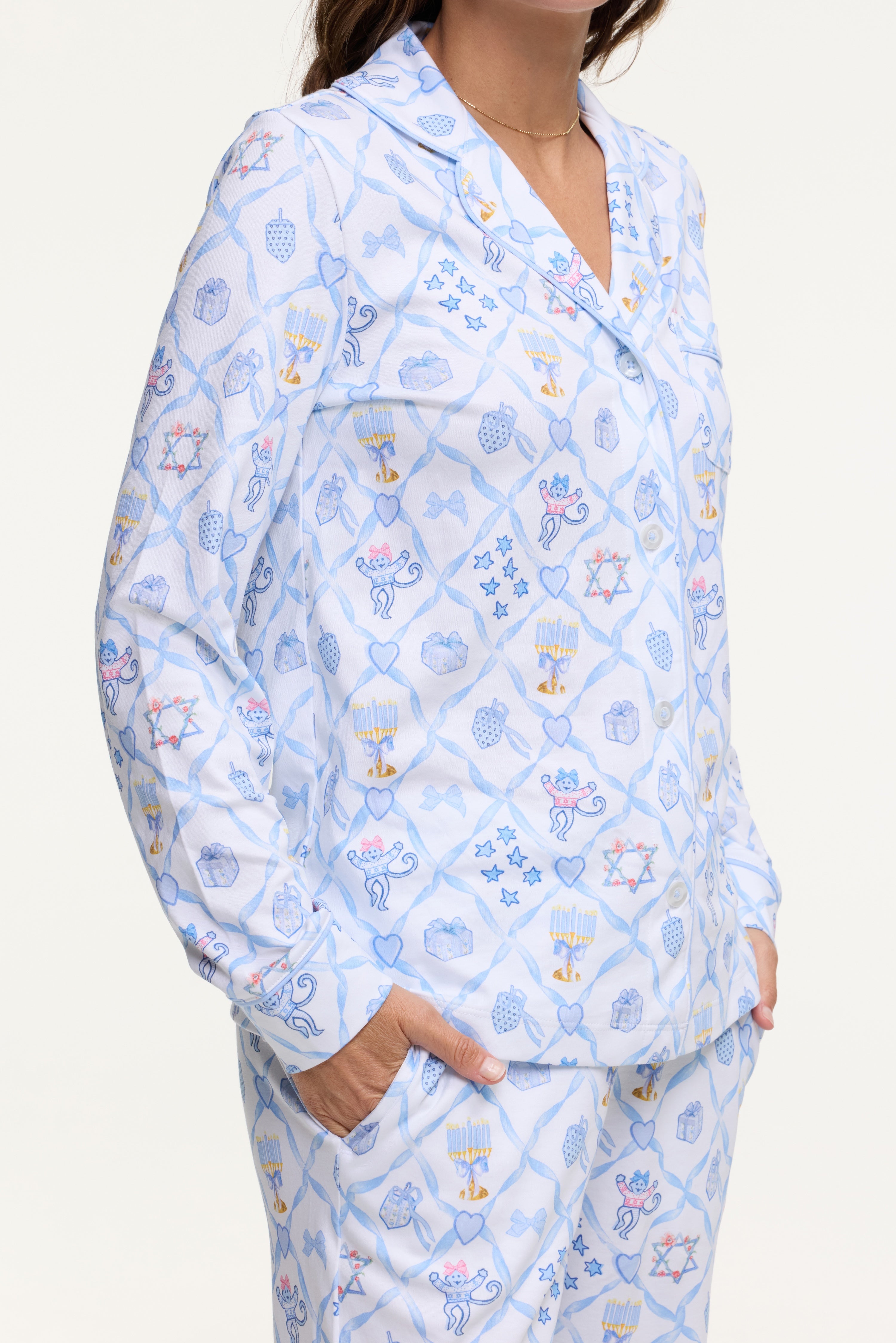 Starry Nights Lattice Long Sleeve Polo Pajamas