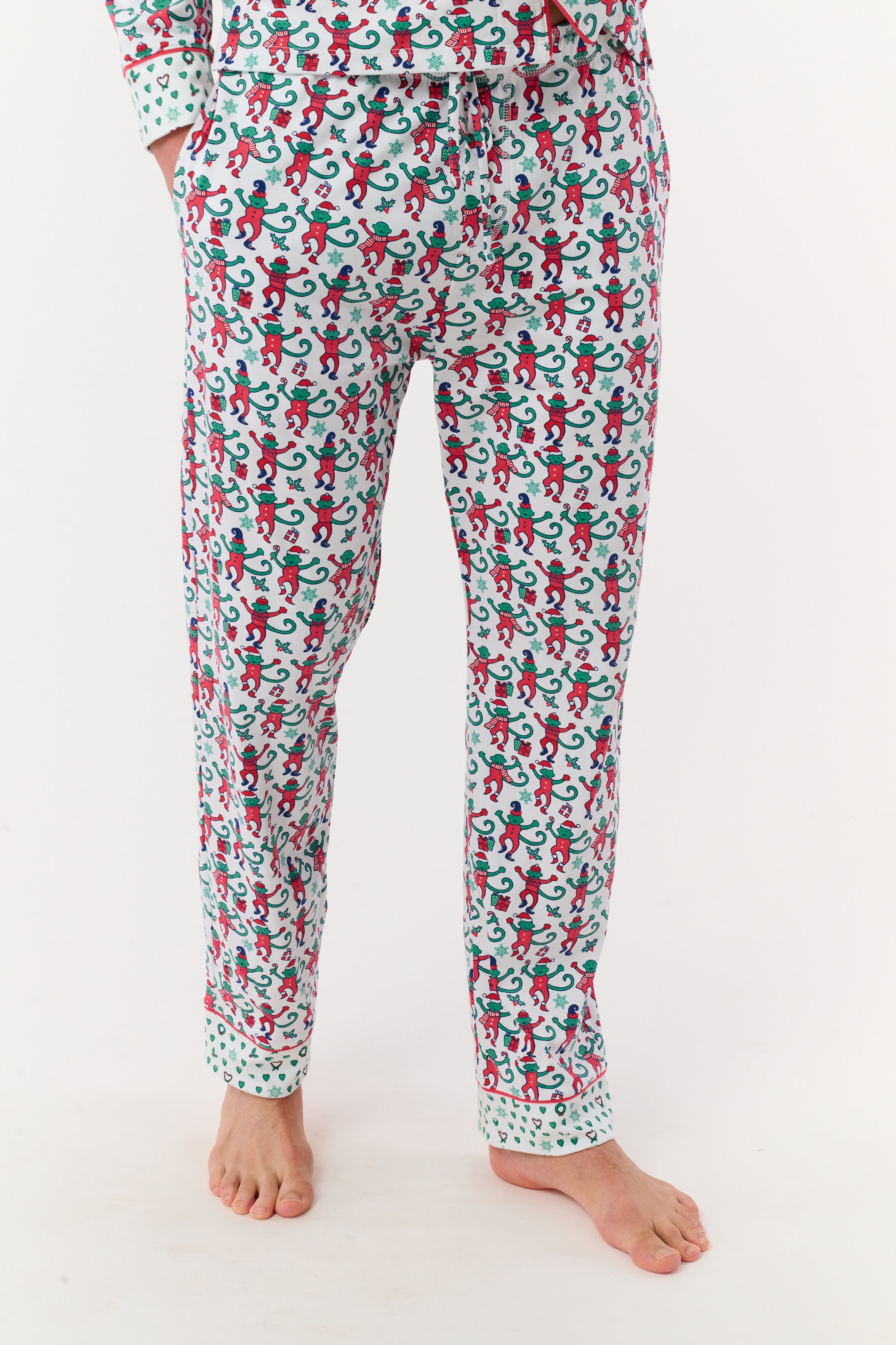 Mens Monkey Mas Patchwork Long Sleeve Polo Pajamas