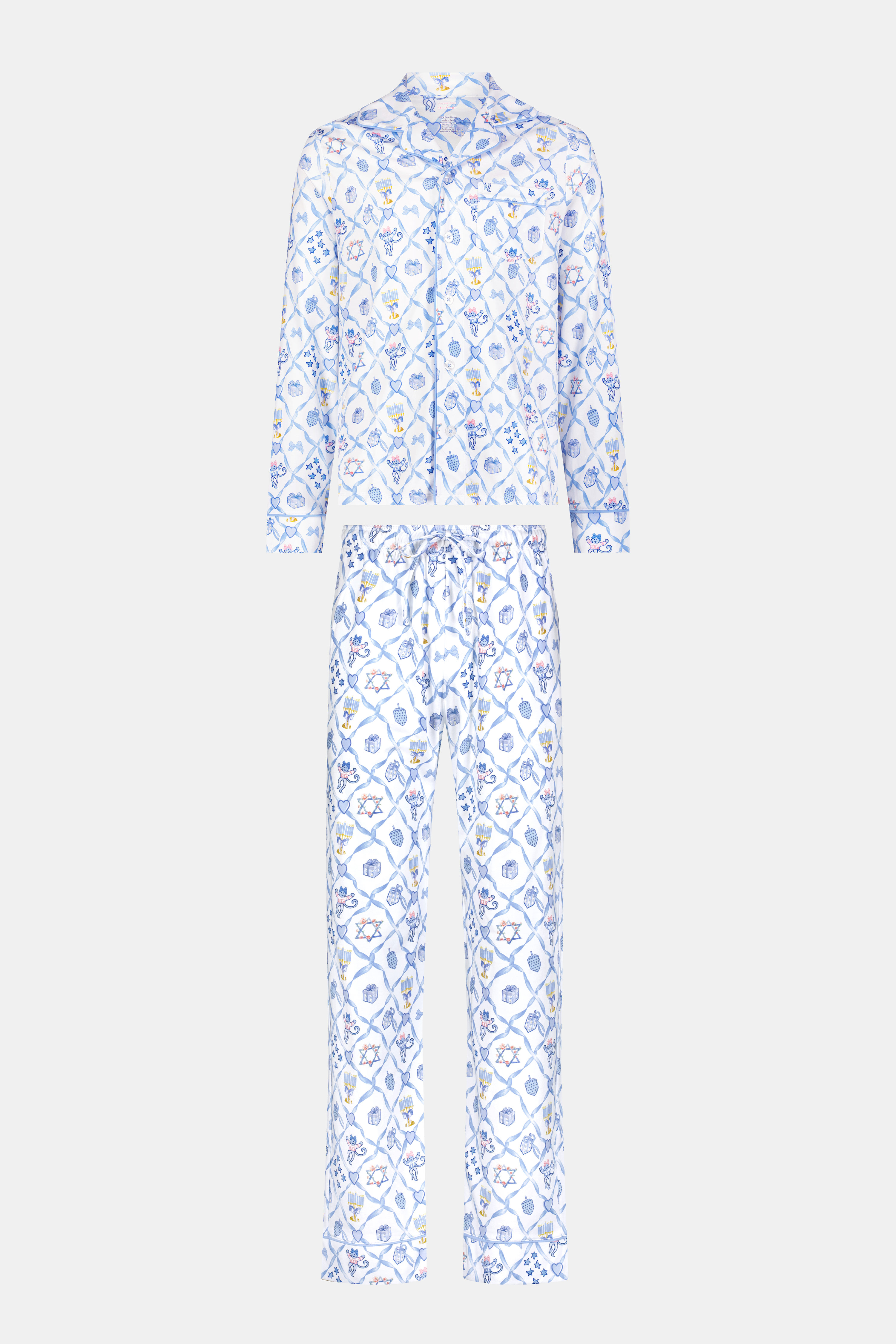 Mens Starry Nights Lattice Long Sleeve Polo Pajama
