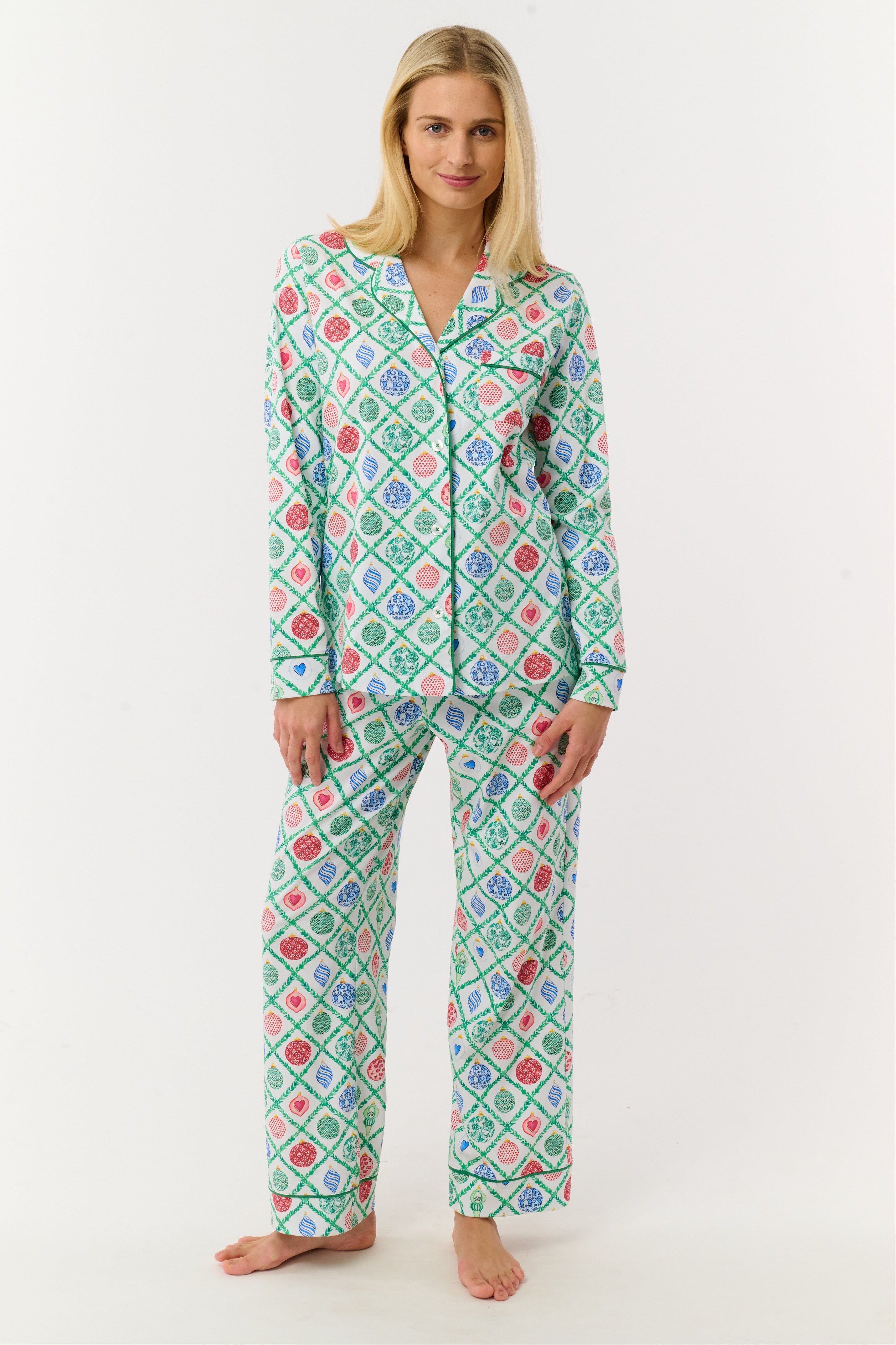 Ornament Trellis Long Sleeve Polo Pajamas